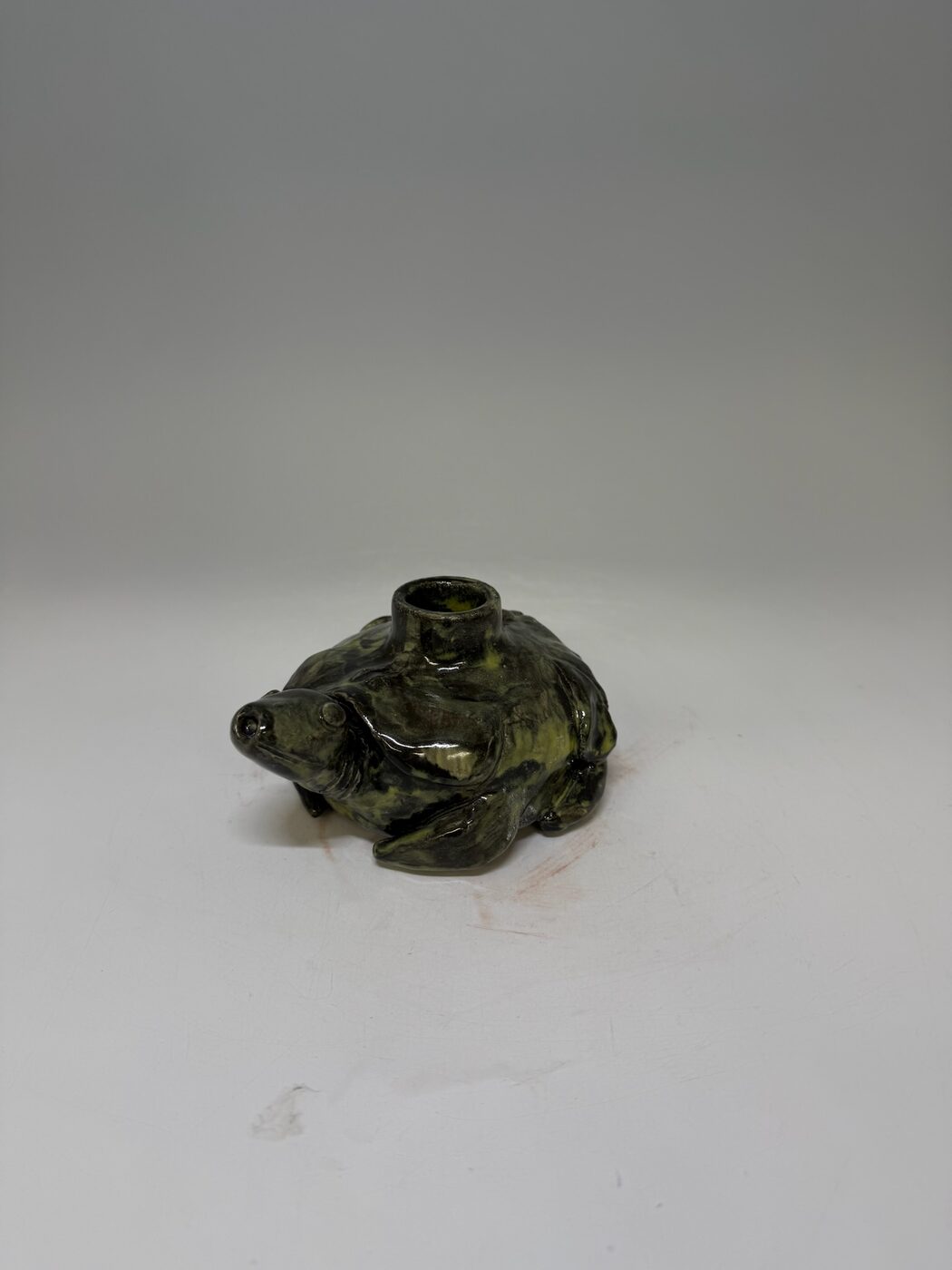 Olive Earth Bowl with mottled green and yellow earth-tone glaze, front view