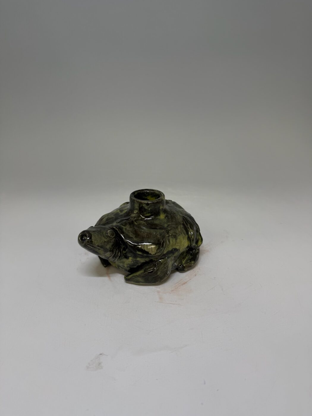 Olive Earth Bowl with mottled green and yellow earth-tone glaze, alternate angle
